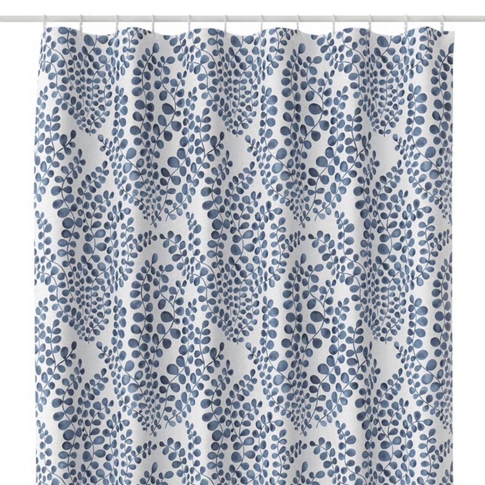 Blue Leaf Pattern Shower Curtain - White and Blue